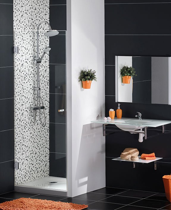 Douchecabine met één glazen draaideur. Type Nice